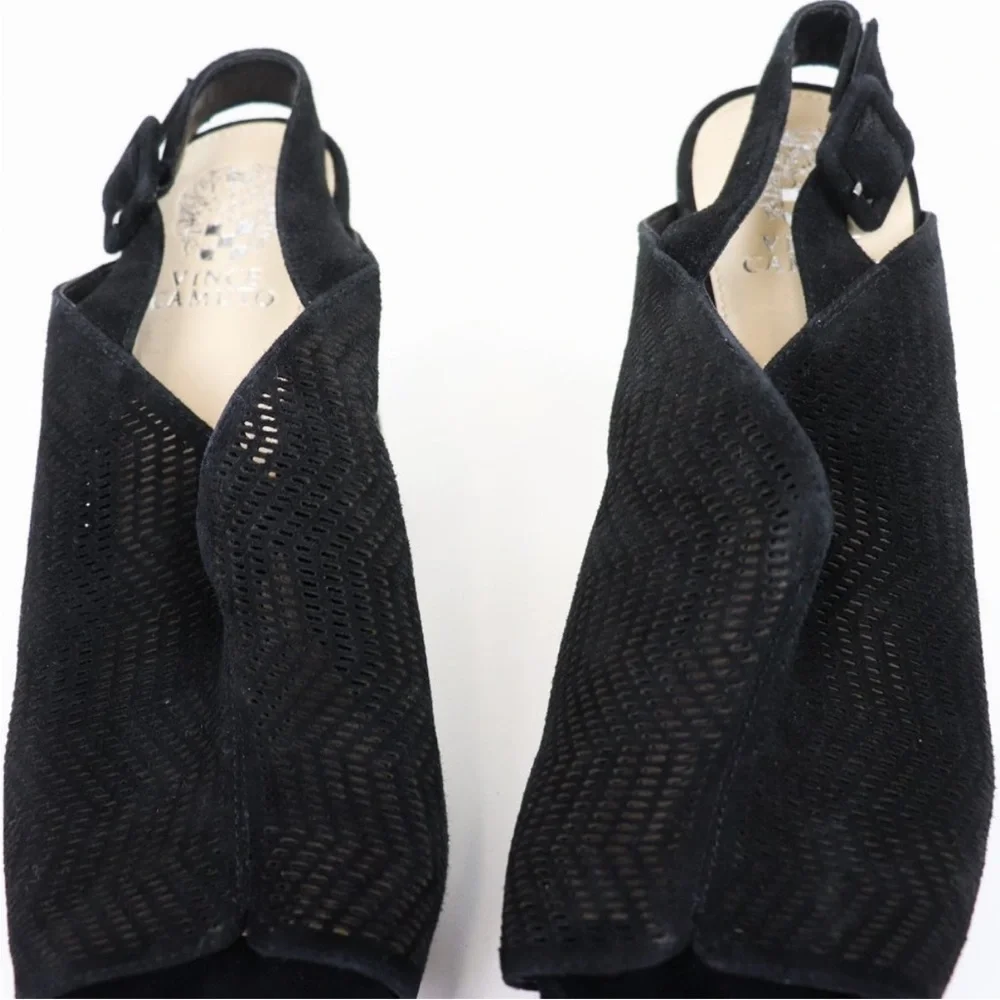 Vince Camuto size 10 black suede platform heels peep toe ,style is Jenseya